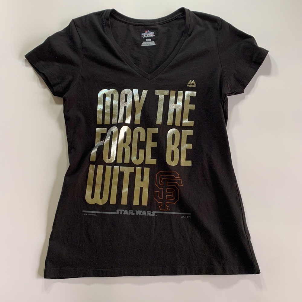 T Shirt May the Force be With Star Wars Majestic Fan Fashion V Neck Size Medium